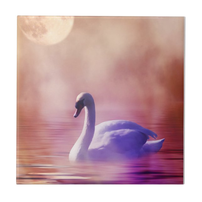 Carreau Cygne blanc flottant sur un lac brumeux (Devant)