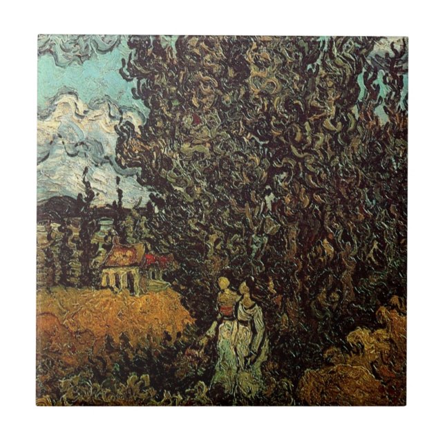 Carreau Cyprès et deux femmes par Vincent van Gogh (Devant)
