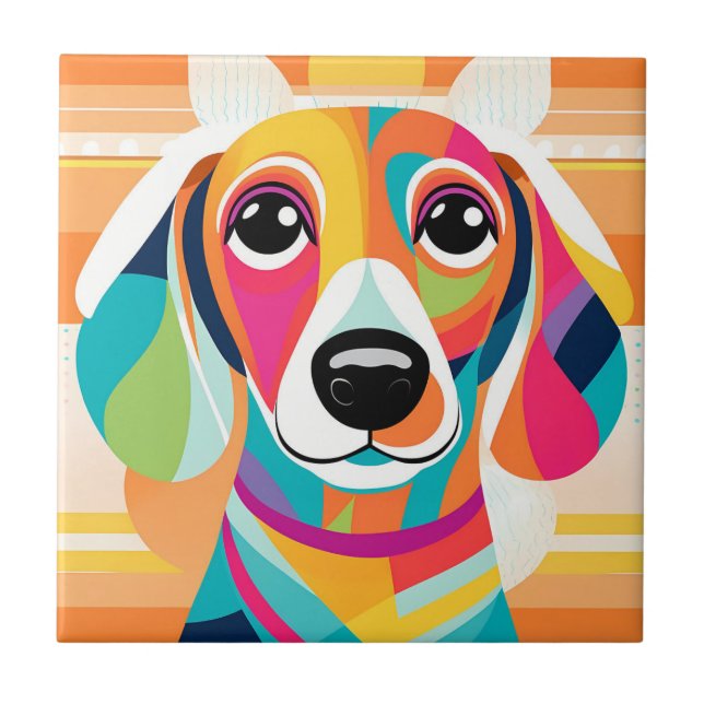Carreau Dachshund Art coloré (Devant)