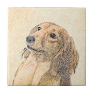 Carreau Dachshund (Longhaerien) Peinture - Art Chien origi