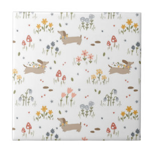 Carreau Dachshund Lover Weiner Chien Saucisse Chien Fleur 