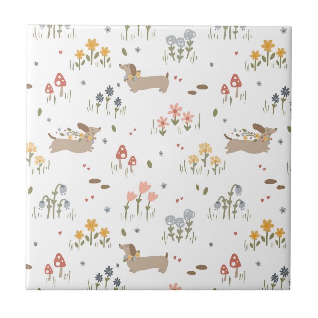 Carreau Dachshund Lover Weiner Chien Saucisse Chien Fleur  (Devant)