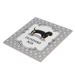 Carreau Dachshund Mom (S noir & tan) - Mignonne maman chie
