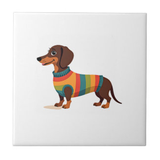 Carreau Dachshund Sweater Arc-en-ciel Vintage Chien Long M