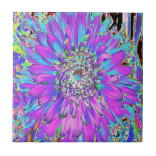 Carreau Dahlia Abstrait Tripant Aqua, Vert Citron et Viole