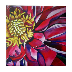 Carreau Dahlia fleur originale aquarelle abstraite art
