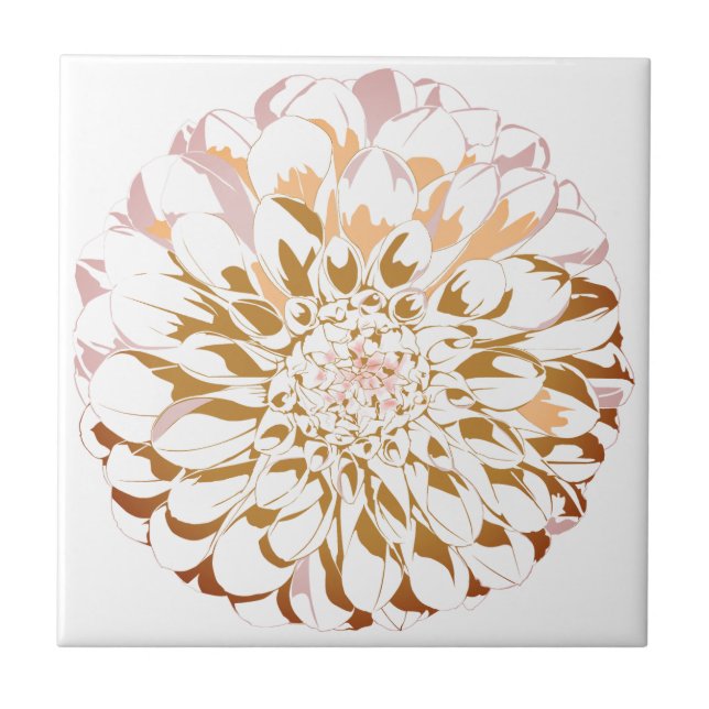 Carreau Dahlia flower ceramic accent tile - sepia tones (Devant)
