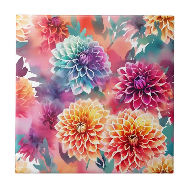 Carreau Dahlias Aquarelle Florale (Devant)