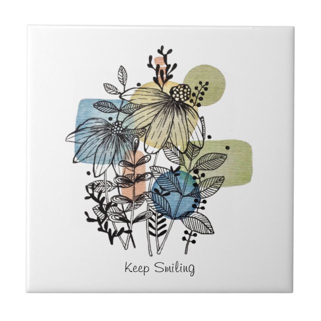 Carreau Daisy Doodle En Encre Et Carrelage Aquarelle (Devant)