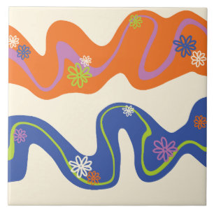 Carreau Daisy Groove Bleu, orange, violet, vert et crème