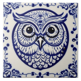 Carreau Dala owl suédois bleu et blanc nouveau