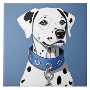 Carreau Dalmatien portant un collier bleu