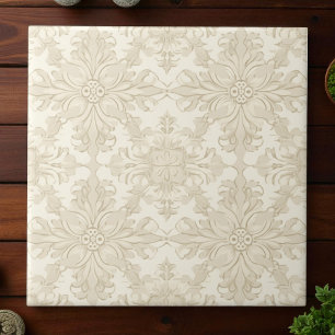 Carreau Damas Élégant Simple Beige Doux