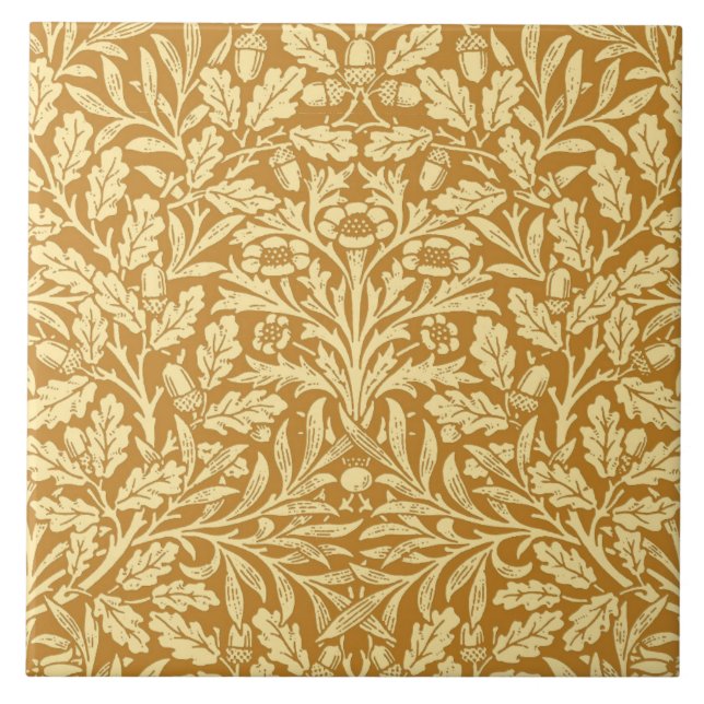 Carreau Damas florales Art Nouveau, moutarde Jaune et or (Devant)