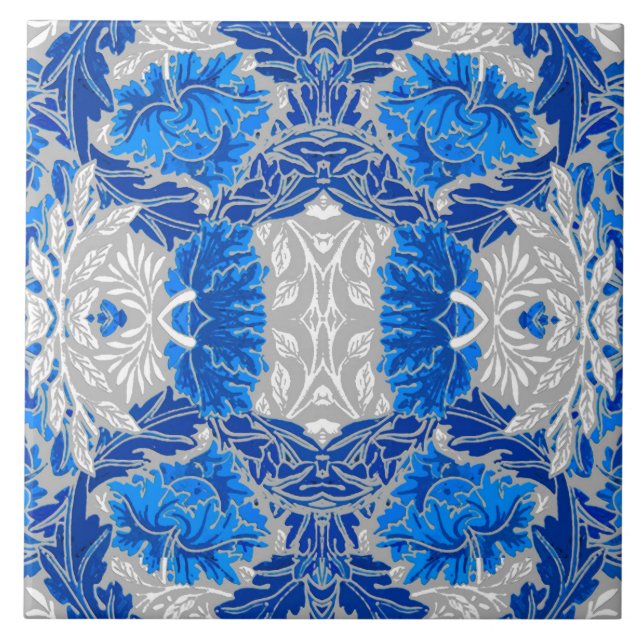 Carreau Damas florales, Sapphire bleu et gris (Devant)