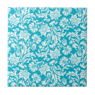 Carreau Damas florales Vintages blanches et turquoise