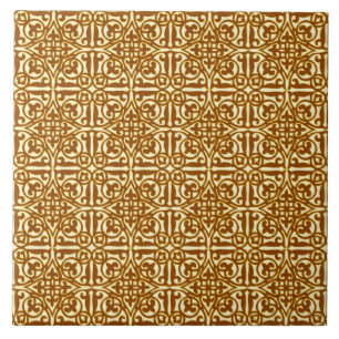 Carreau Damas médiéval Fleur de lis, cuivre et crème