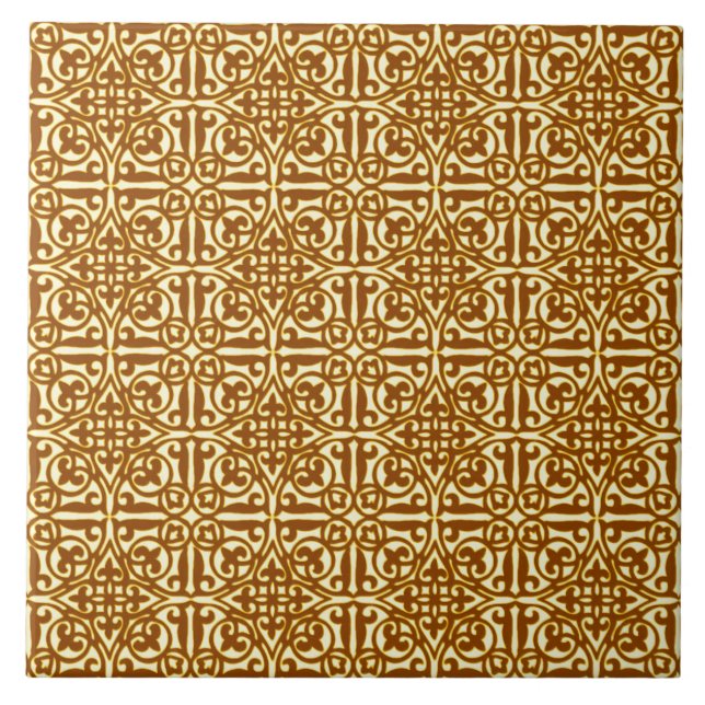 Carreau Damas médiéval Fleur de lis, cuivre et crème (Devant)