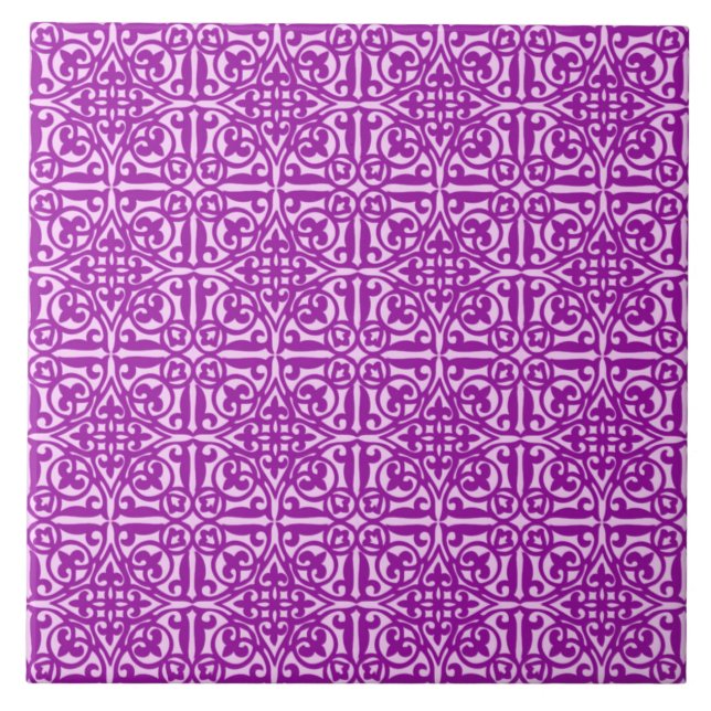 Carreau Damas médiévales Fleur-de-lis, améthyste violet (Devant)