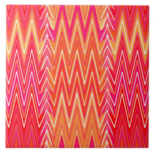 Carreau Damassé Chevron Ethnique, Orange Corail et Rose