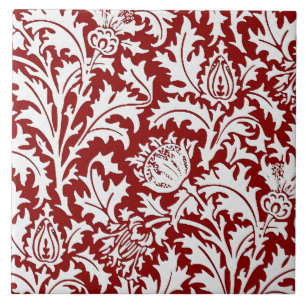 Carreau Damassé de chardon de William Morris, rouge fonc