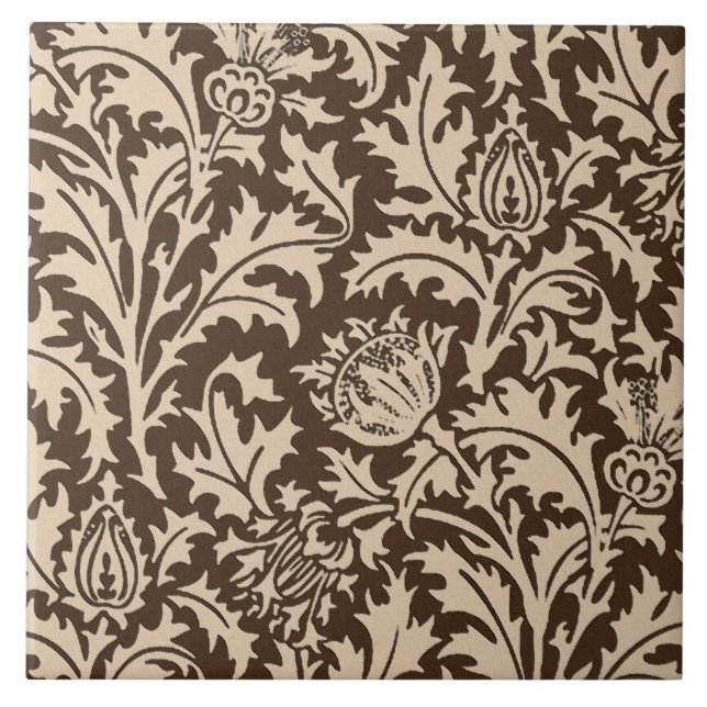 Carreau Damassé de chardon de William Morris, Taupe Tan et (Devant)