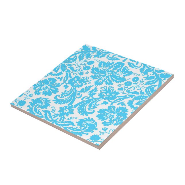 Carreau Damassé de fantaisie bleue et blanche modelée (Côté)