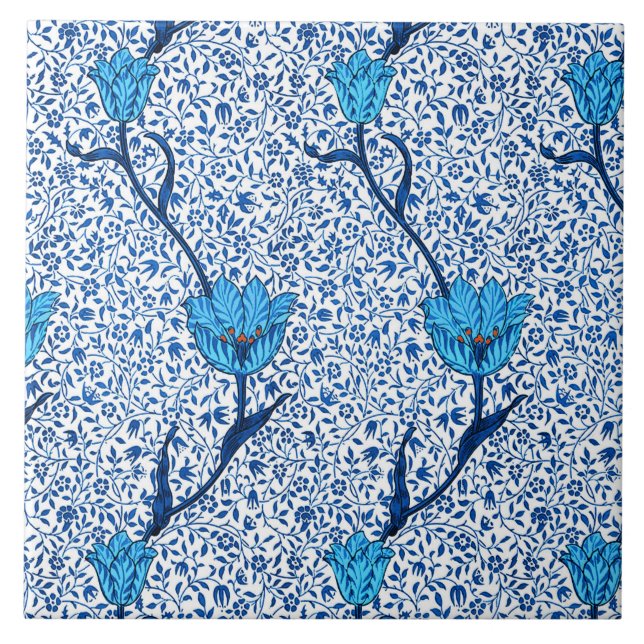 Carreau Damassé de tulipe de Nouveau d'art, bleu de cobalt (Devant)