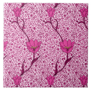 Carreau Damassé de tulipe de Nouveau d'art, vin et rose de