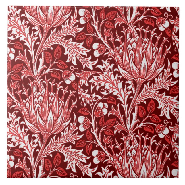 Carreau Damassé de William Morris, rouge foncé et blanc (Devant)