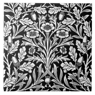 Carreau Damassé florale de Nouveau d'art, noire et blanche