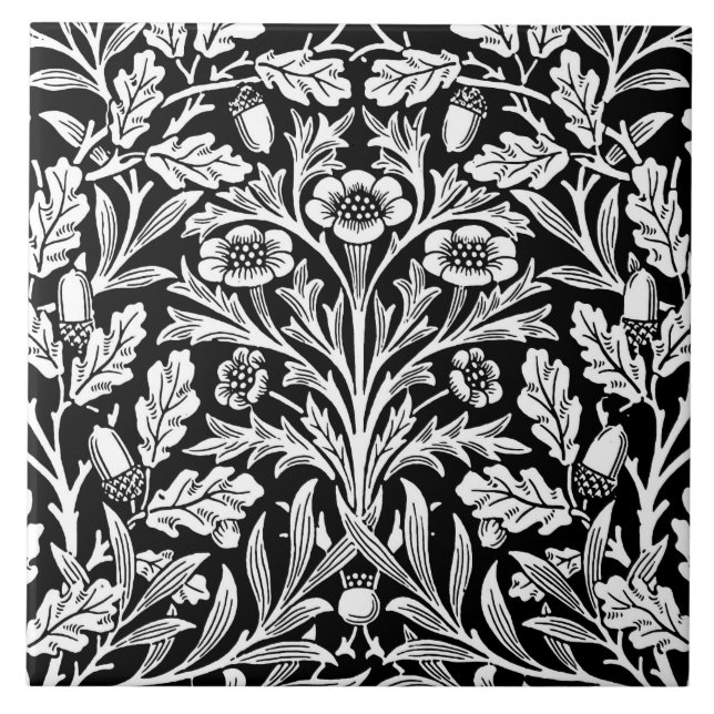Carreau Damassé florale de Nouveau d'art, noire et blanche (Devant)