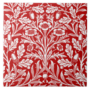 Carreau Damassé florale de Nouveau d'art, rouge foncé et