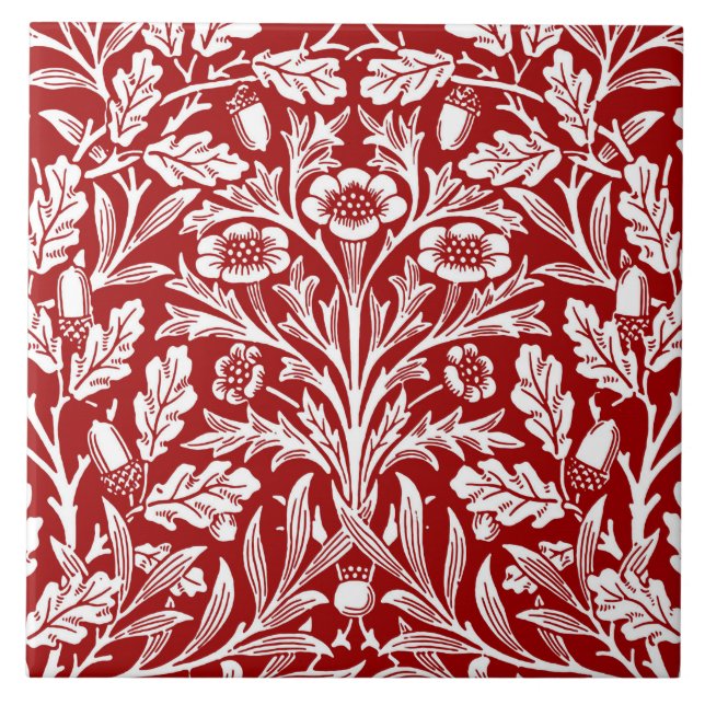 Carreau Damassé florale de Nouveau d'art, rouge foncé et (Devant)