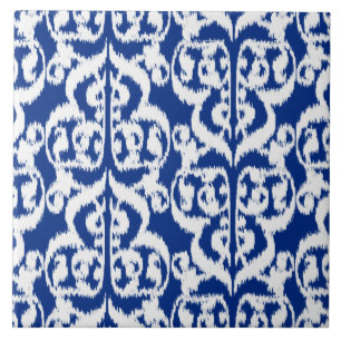 Carreau Damassé maure d'Ikat - bleu et blanc de cobalt