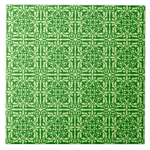Carreau Damassé médiéval fleur-de-lis, vert pin foncé