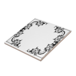 CARREAU DAMASSÉ NOIRE ET BLANCHE FLORALE VINTAGE