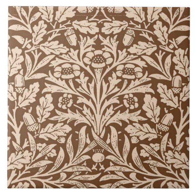 Carreau Damassé, Taupe et beige floraux de Nouveau d'art (Devant)