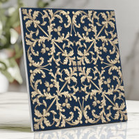 Damassé Vintage à Motif Botanique et Volutes Bleu