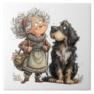 Carreau Dame âgée avec chien