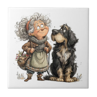 Carreau Dame âgée avec chien
