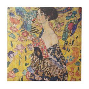Carreau Dame Art nouveau vintage avec peinture d'éventail
