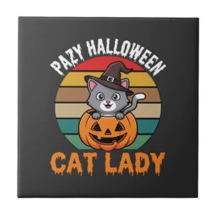 Carreau Dame de chat Halloween Sorcière Citrouille Design