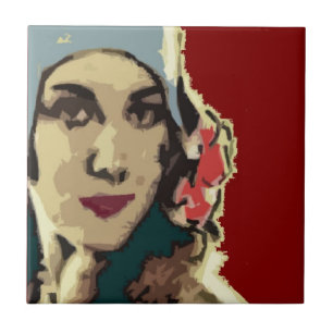 Carreau Dame des années 1920 au chapeau bleu Bourgogne