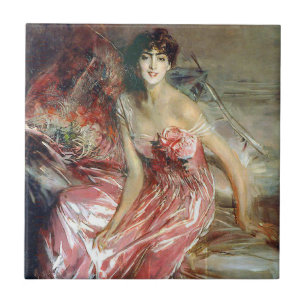 Carreau Dame en robe rose (par Giovanni Boldini)