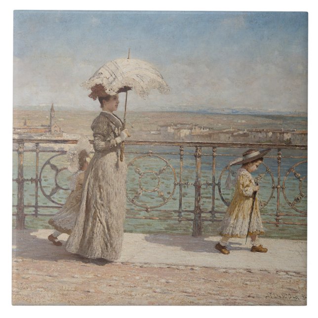 Carreau Dame et filles sur le pont Ponte Nuovo, Vérone (Devant)