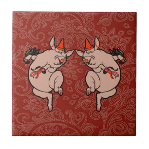 Carreau Dancing Pig Antique Cute Danseuse