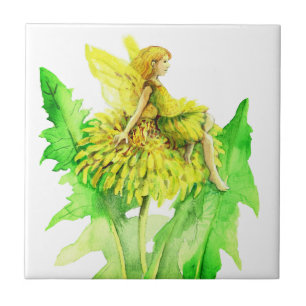 Carreau Dandelion Peinture d'aquarelle de fée