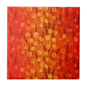 Carreau Dandelions Field Fleurs été Rouge Orange Ombre