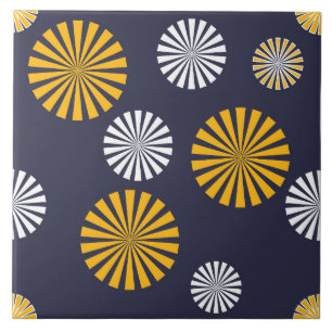 Carreau Dandelions stylisés, bleu marine, jaune, blanc